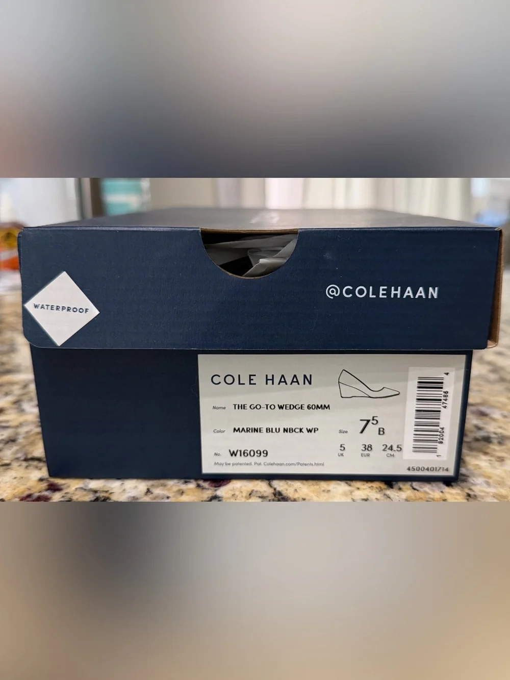 NIB Cole Haan The Go-To Wedge 60mm Waterproof Marine Blue 7.5